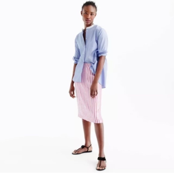 J Crew Blue and White Vertical Stripe Pencil Skirt